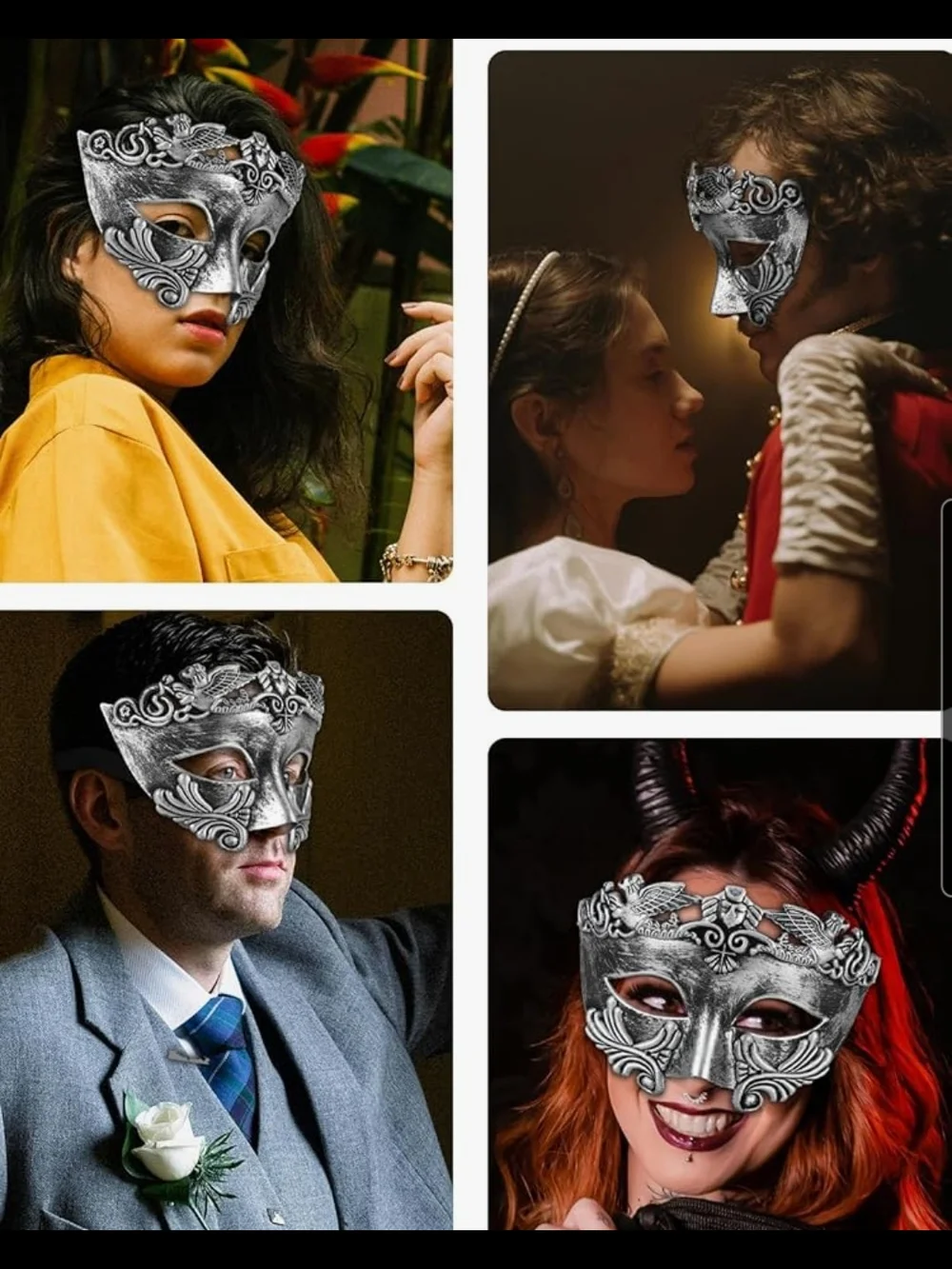 Silver Venetian Masquerade Mask - Ornate Metal Look One Size
